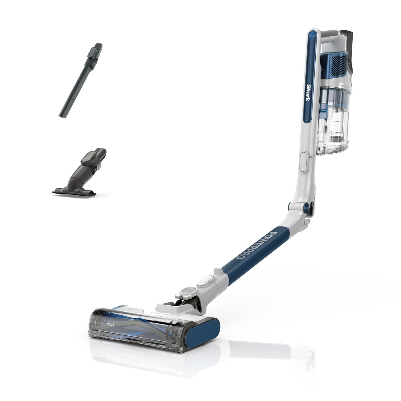 جارو شارژی شارک آمریکا Shark PowerPro، فناوری FloorDetect، ضد غلاف مو، ضد حساسیت، سبک وزن، انعطاف پذیر، حالت جاروبرقی دستی، 50 دقیقه، محفظه گرد و غبار XL، آبی متالیک IZ380EU