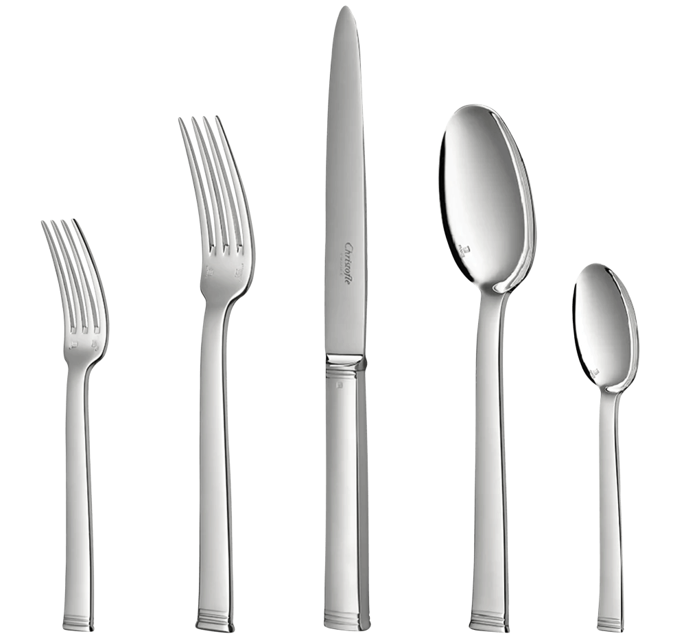 سرویس قاشق چنگال 110 پارچه با روکش نقره کریستوفل فرانسه CHRISTOFLE 110-Piece Silver-Plated Flatware Set with Imperial Chest