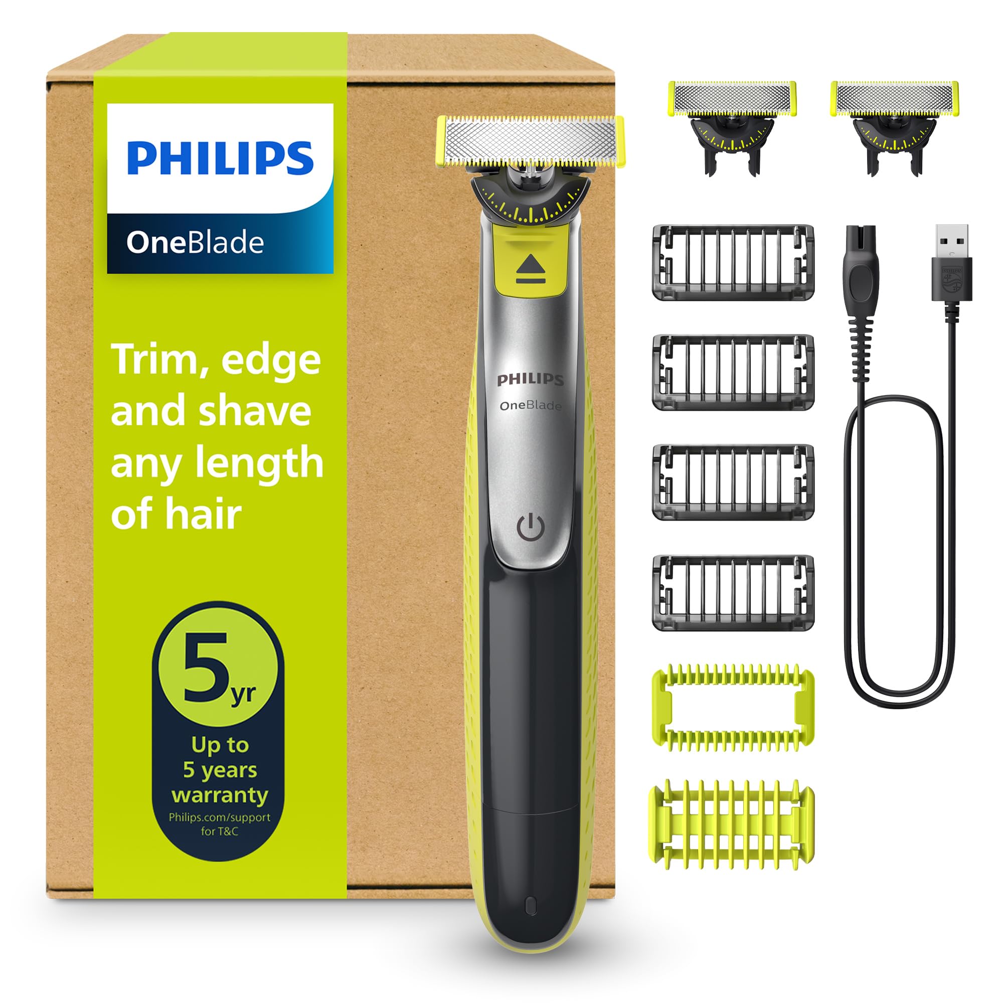ماشین اصلاح صورت و بدن فیلیپس هلند PHILIPS QP2834/31 تیغه ۳۶۰ درجه ۴ سری اصلاح (۱/۲/۳/۵ میلی‌متر)، ۲ سری اصلاح بدن خشک و مرطوب