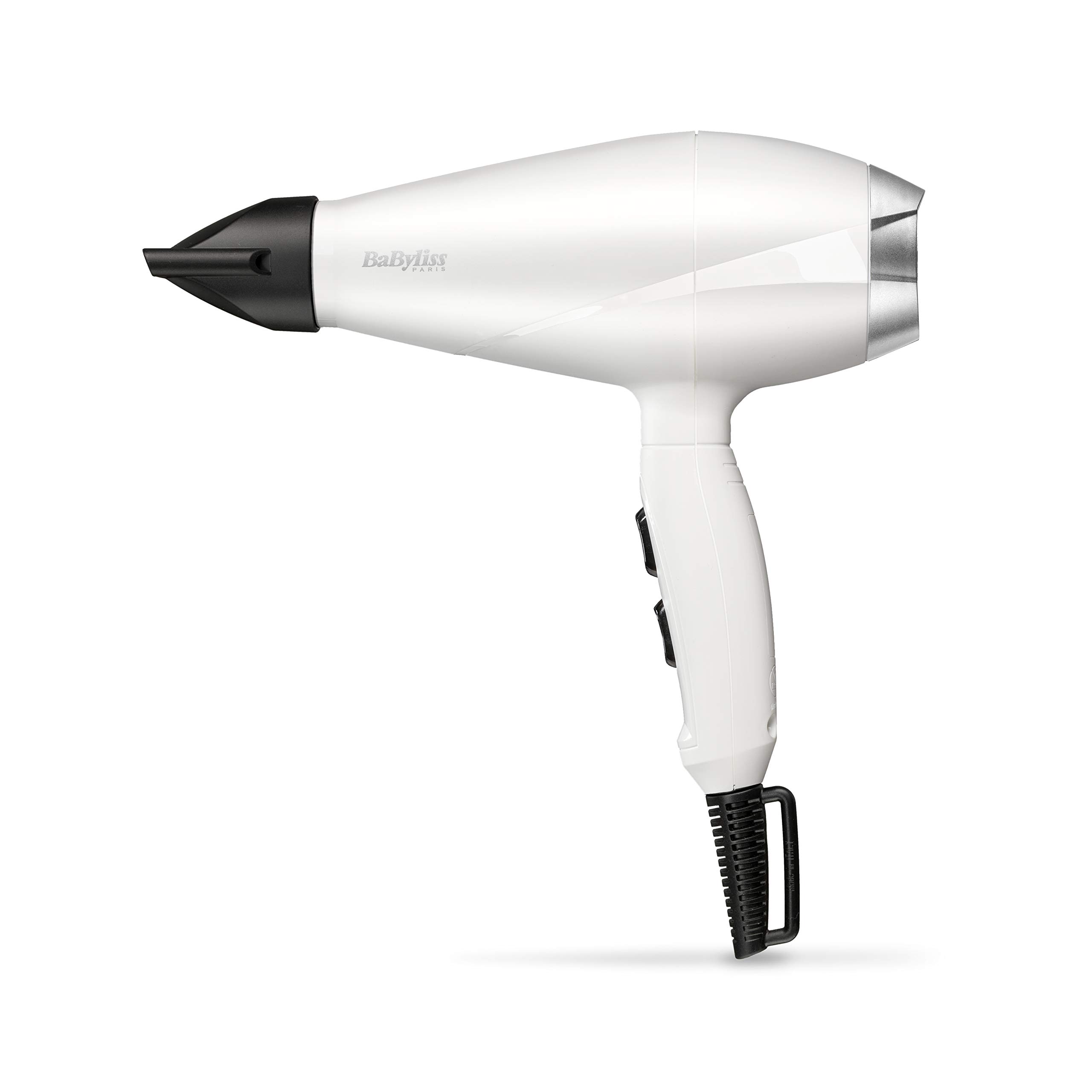سشوار بابیلیس فرانسه - سشوار حرفه ای BaByliss 2000 Pro Speed، سفید مات، موتور AC، 2000 وات، 100 کیلومتر بر ساعت، کابل فوق العاده بلند، ساخت ایتالیا، 6704WE