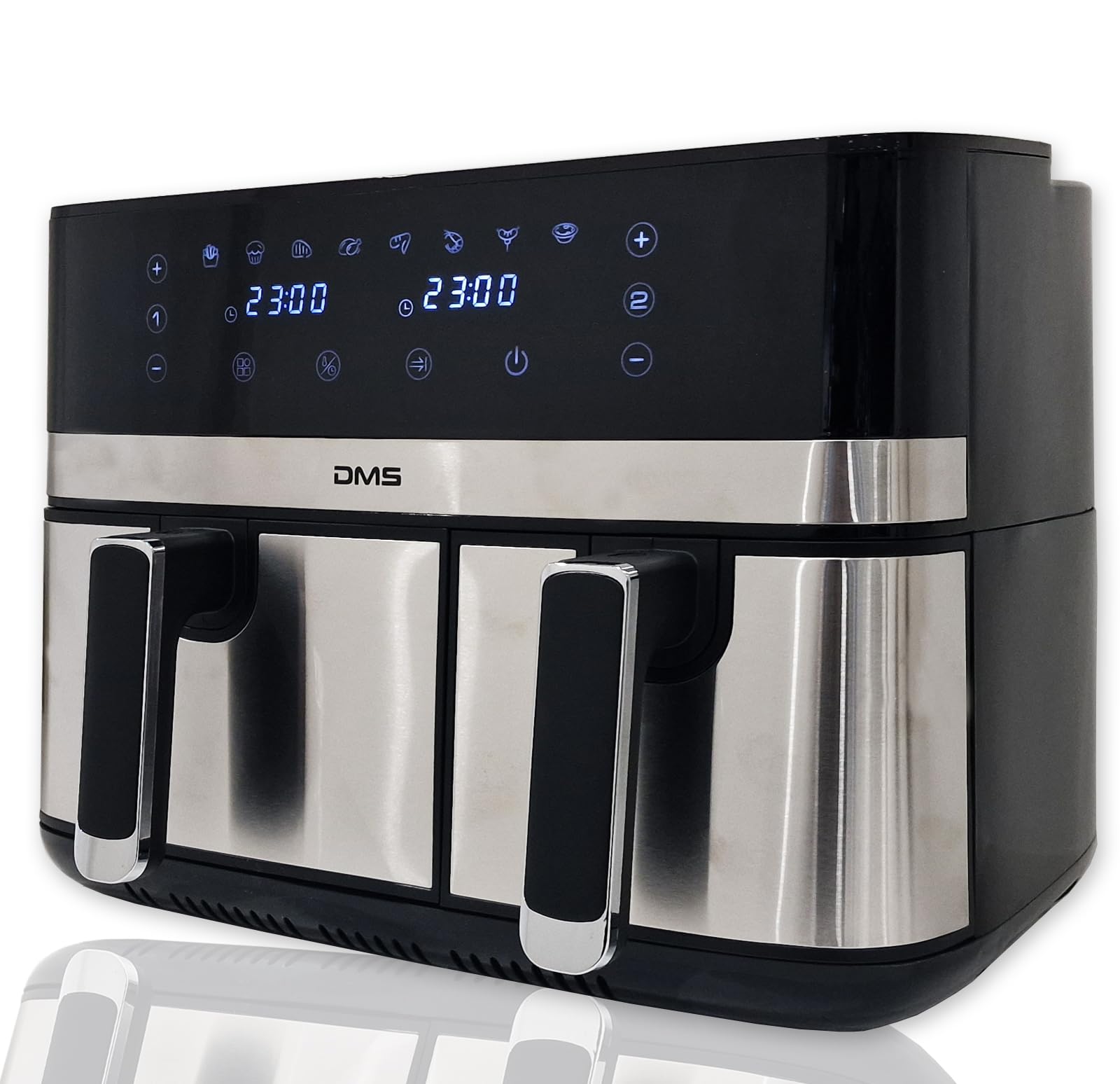 خرید از آمازون - سرخ کن هوای گرم دو محفظه DMS® 10L | ظرفیت 6/4 لیتر | دو کشو مستقل | 8 برنامه خودکار | صرفه جویی در انرژی | سرخ کن مشکی فر با هوای گرم سرخ کن دیجیتال