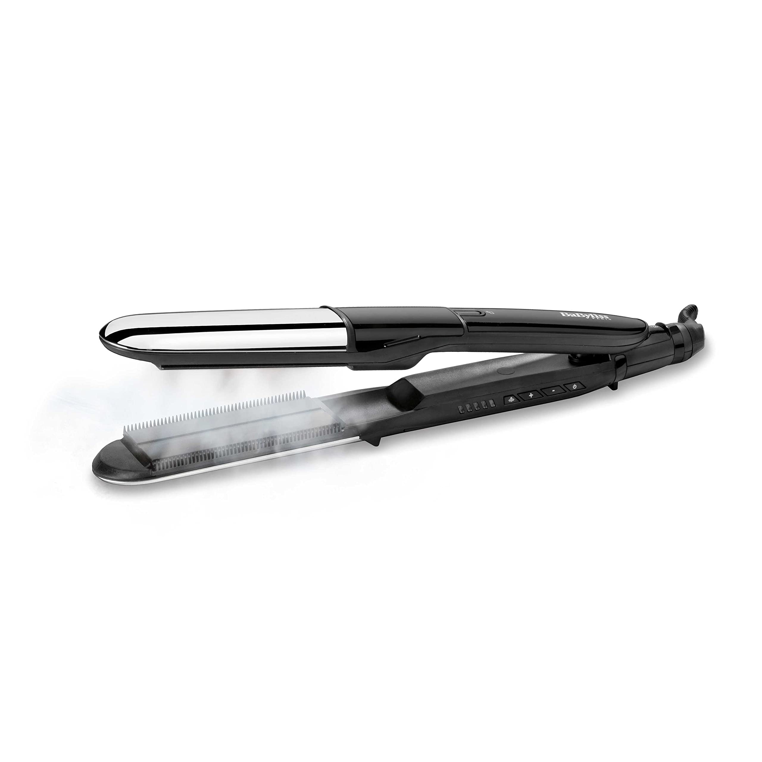 اتو مو بابیلیس فرانسه - استایلر براق کننده بخار BaByliss، صاف کننده بخار 2 در 1، برای صاف کردن بدون دردسر یا فرهای سبک، ST496E، مشکی تک سایز جدید