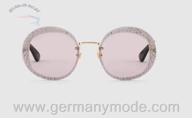 عینک آفتابی زنانه گوچی ایتالیا GUCCI Sonnenbrille mit rundem Rahmen und Kristallen 663744 I3330 8052