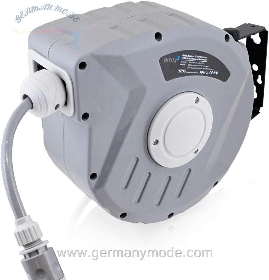 قرقره شیلنگ جمع کن دیواری و شیلنگ 10 متری بیتاکس BITUXX Gartenschlauchtrommel mit Aufrollautomatik 10m grau (MS-17755)