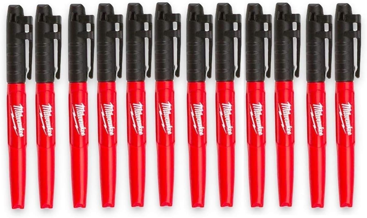 نشانگر نقطه اینکزال میلواکی آمریکا Milwaukee Inkzall Point Markers, fein, schwarz, 12 Stück ظریف، 12 عددی (بسته 12 عددی) مشکی