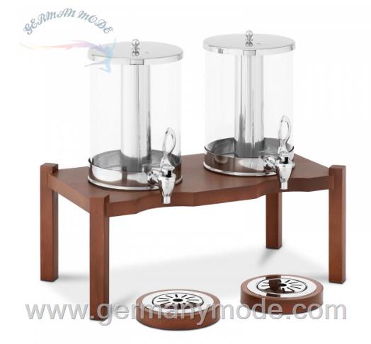 کلمن 2 عددی شیشه ای شیردار پایه چوبی رویال کترینگ آلمان Royal Catering Saftspender - 2 x 7 L - Kühlsystem - dunkles Holzgestell RCSD-2W3
