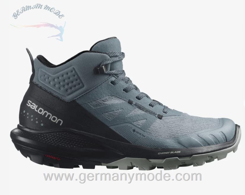 کتانی هایکینگ کوهنوردی ضد آب زنانه سالامون فرانسه SALOMON OUTPULSE MID GORE TEX Hikingschuhe Damen Stormy Weather Black Wrought Iron