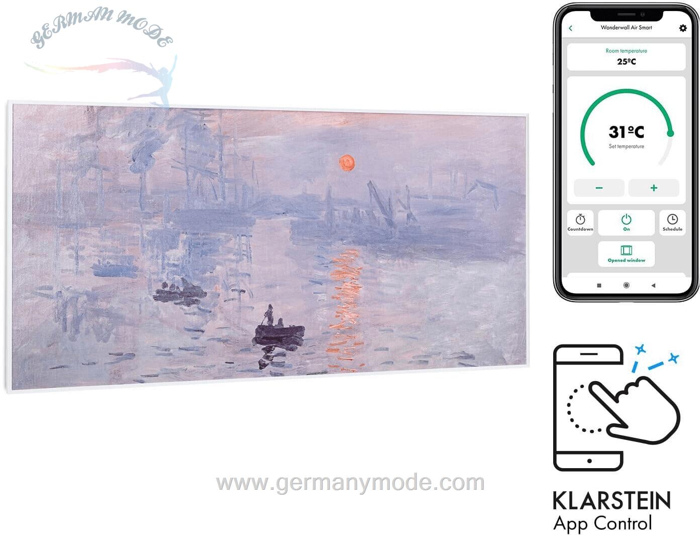 بخاری برقی مادون قرمز هوشمند کلارشتاین آلمان Klarstein Wonderwall Air Art Smart Infrarotheizung 120*60cm Design Sonnenaufgang