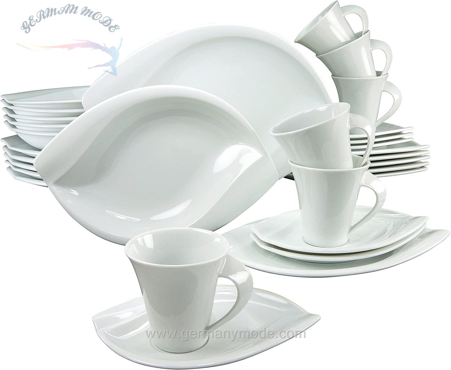 سرویس غذاخوری چینی 30 پارچه 6 نفره کراتیبل CreaTable Kombiservice ACACIA (30-tlg), Porzellan, extravagantes Form, mikrowellengeeignet