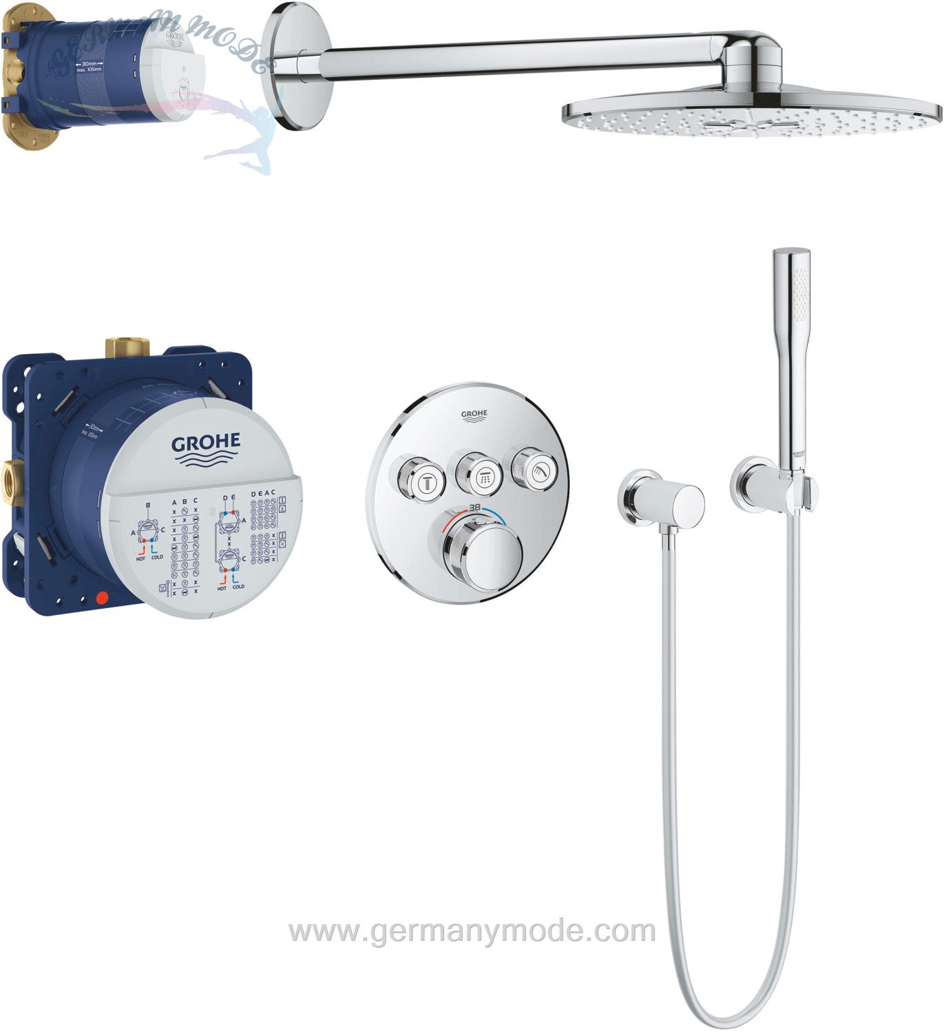 ست شیرآلات دوش حمام توکار گروهه آلمان GROHE Grohtherm SmartControl Duschsystem Unterputz mit Rainshower 310 SmartActive 34705000