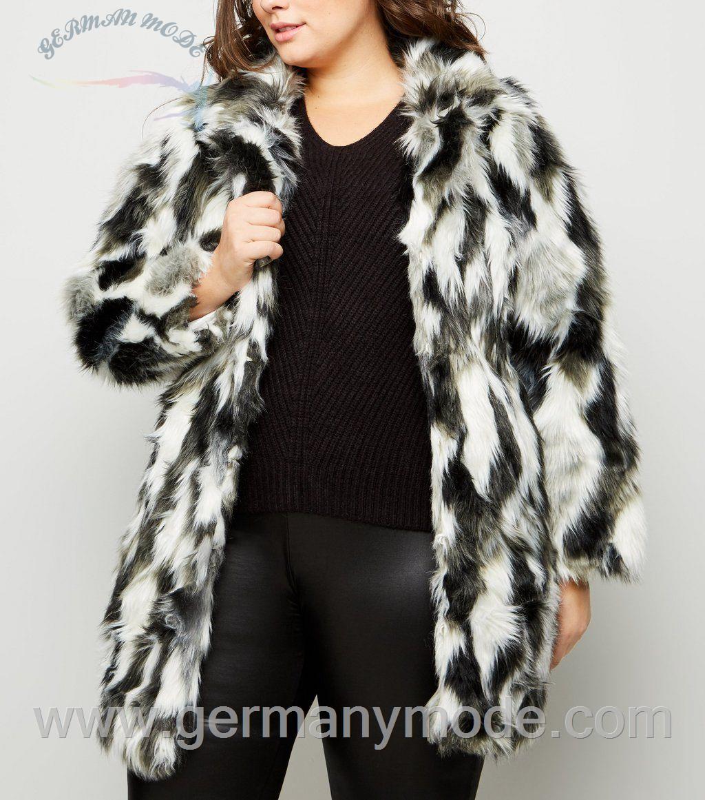 کاپشن زنانه نیولوک (انگلستان) Blue Vanilla Curves Schwarzer Fake-Fur-Mantel