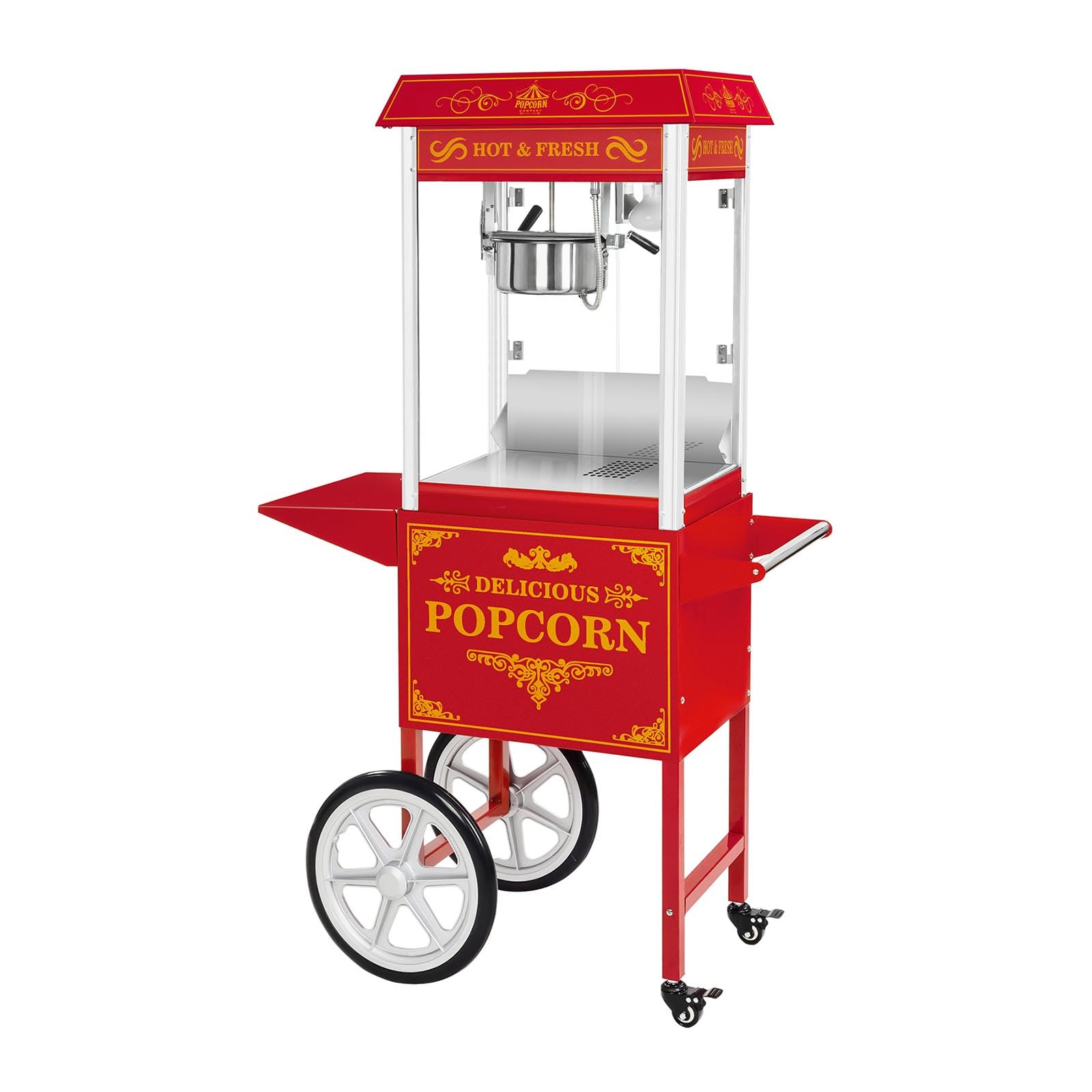 دستگاه پاپ کورن ساز Royal Catering RCPW-16.3 با چرخ (1500 وات، 5 کیلوگرم در ساعت 16 لیتر در ساعت، پوشش تفلون) قرمز رترو
