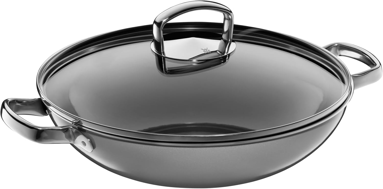 ماهیتابه ووک 32 سانت وی ام اف آلمان WMF Fusiontec Mineral Wokpfanne 32 cm با درب شیشه‌ای، مواد قابلمه معدنی Fusiontec سوپرآلیاژ