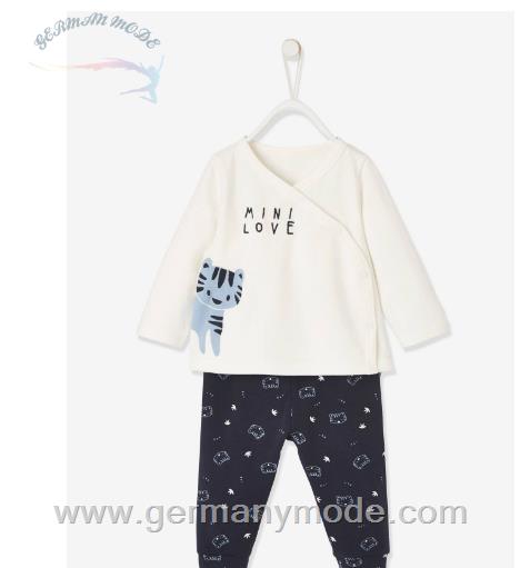 بلوز و شلوار کودک ورت فرانسه Vertbaudet Baby Set aus Shirt und Hose Tiger Oeko Tex - wollweiß nachtblau bedruckt