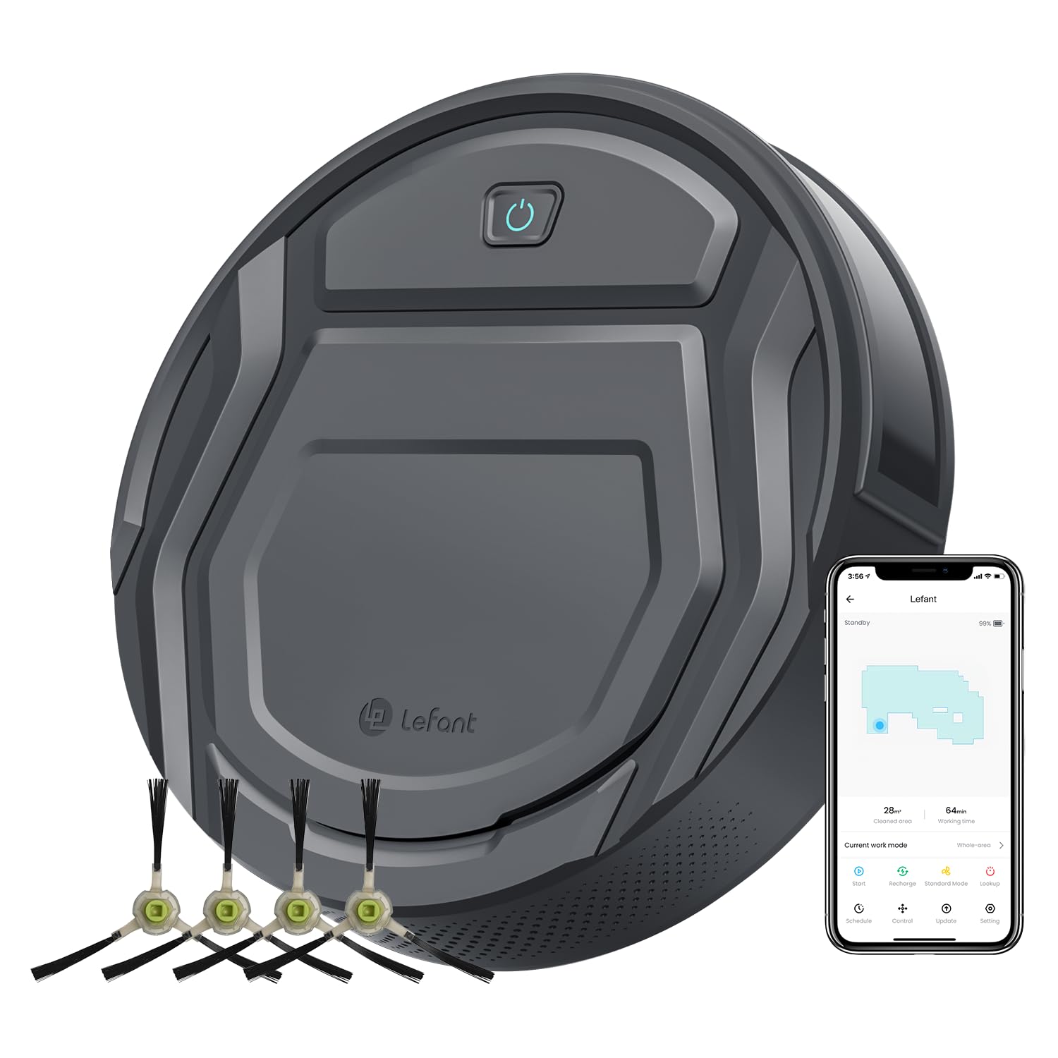 جارو رباتیک جارو برقی رباتی LEFANT 210PG با قدرت 2200 پا، ربات جاروبرقی WiFi سازگار با الکسا و کنترل APP، زمان کارکرد 120 دقیقه، جاروبرقی ربات بهینه شده برای فرش، موی حیوانات، کف های سخت با ایستگاه شارژ M210PG
