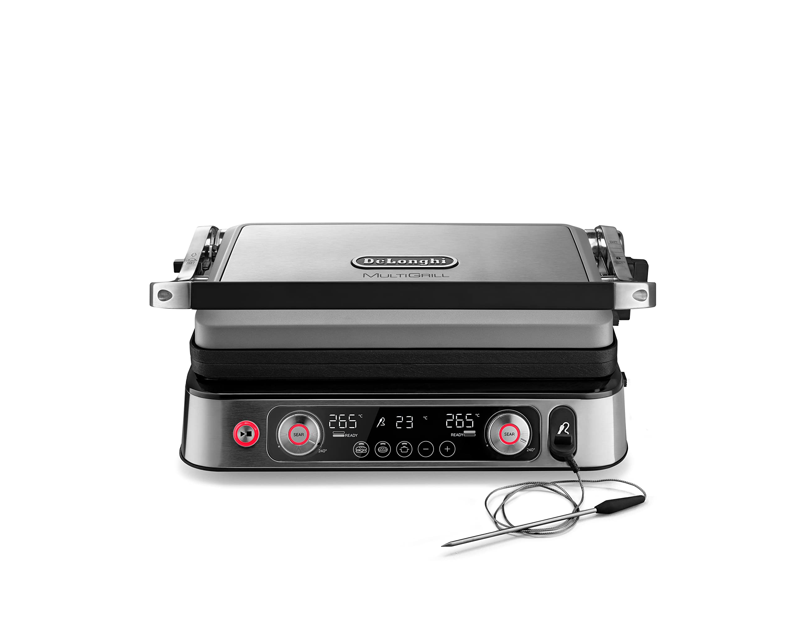 خرید از آمازون - De'Longhi CGH1112DP MultiGrill 1100، گریل برقی با برنامه ویژه، کنترل الکترونیکی با 2 ترموستات مستقل، صفحات قابل شستشو در ماشین ظرفشویی، پروب حرارتی یکپارچه، 2200 وات، نقره ای