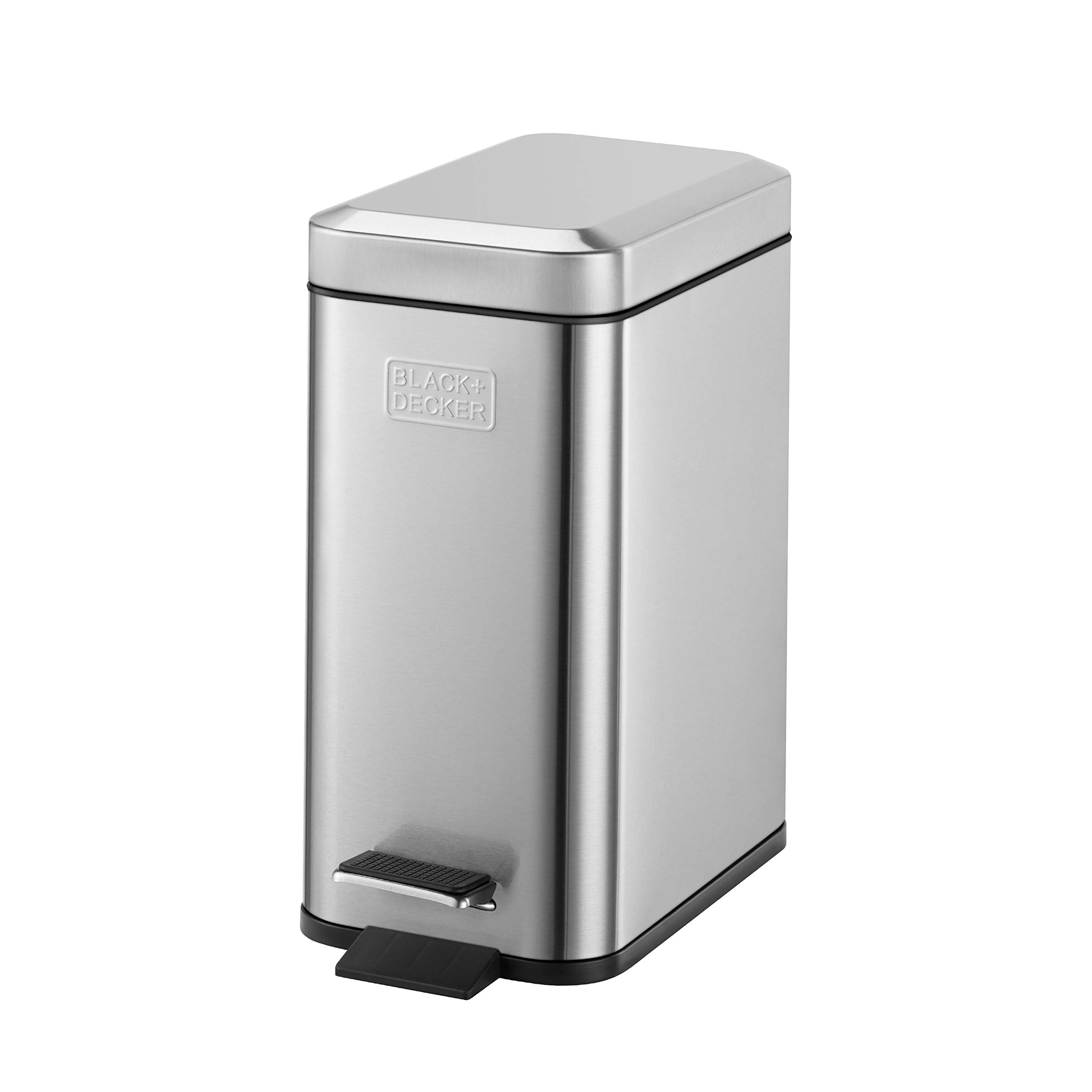 سطل زباله بلک اند دکر آمریکا BLACK+DECKER BXBN0005GB سطل رکاب مستطیلی 5 لیتری با مکانیزم بسته شدن نرم، فولاد ضد زنگ، 30 x 14 x 29 سانتی متر، خاکستری سنگی، با پروفیل