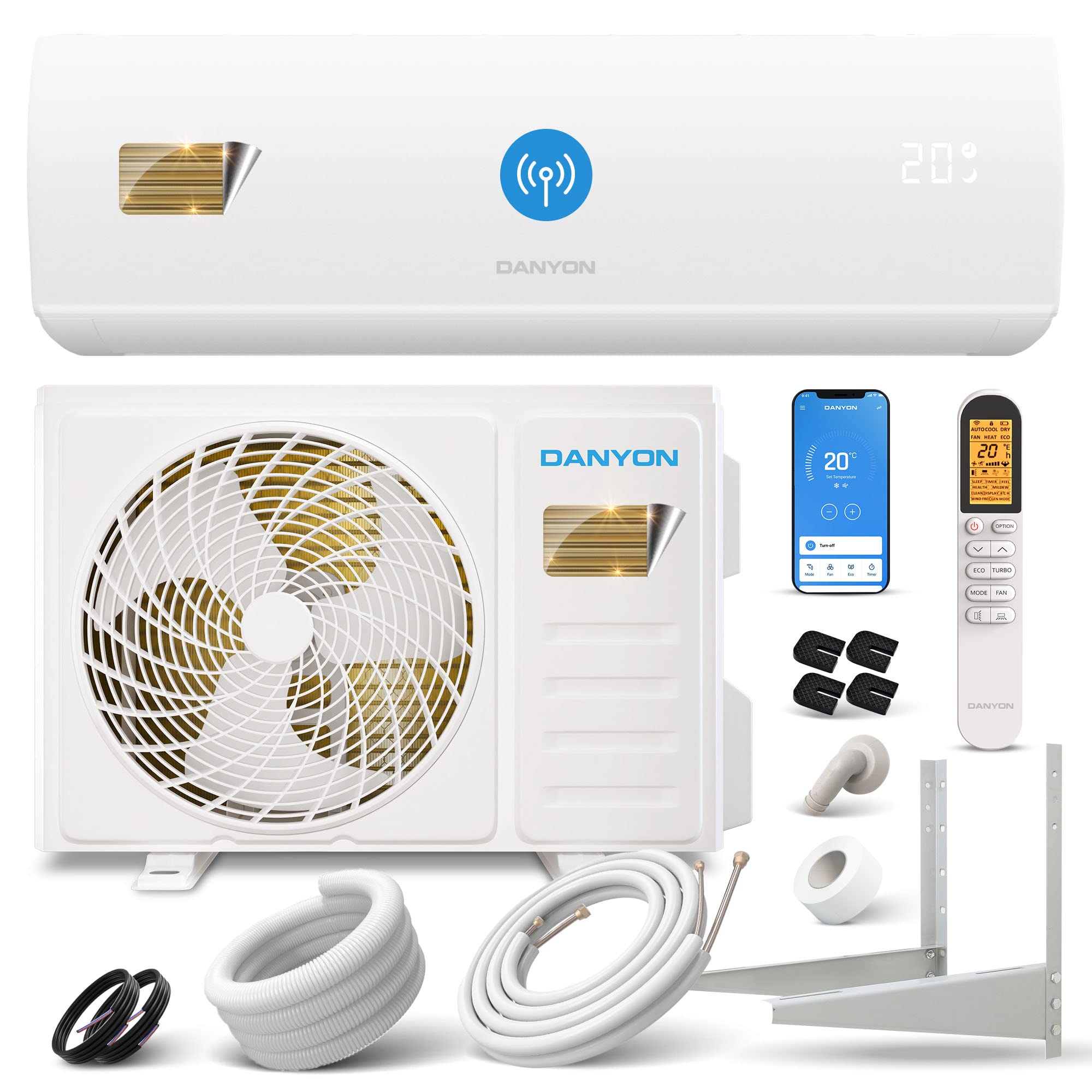 خرید از آمازون - تهویه مطبوع دانیون اسپلیت - 12000 BTU - 3.4 کیلو وات، خود تمیز شونده، آرام، خانه هوشمند، واحد تهویه مطبوع اینورتر با عملکرد گرمایش، واحد اسپلیت از پیش پر شده با مبرد R32، تایمر، تا 59 متر مربع، مجموعه کامل 5 متری