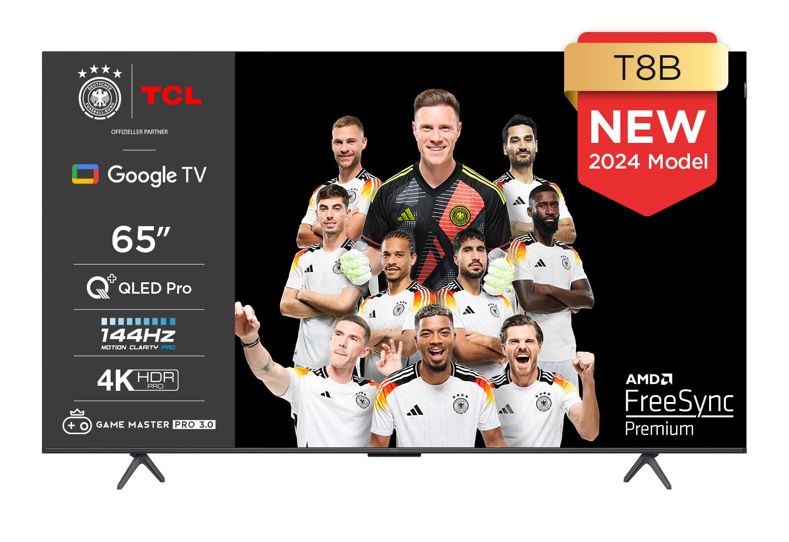 خرید از آمازون - TCL 65T8B 65 اینچی QLED Pro 144Hz Onkyo Gaming TV، 4K UHD، HDR Pro، Google TV (Dolby Vision IQ & Atmos، Motion Clarity، هندزفری کنترل صدا، سازگار با Google Assistant و Alexa) 2024 T8B Single 65