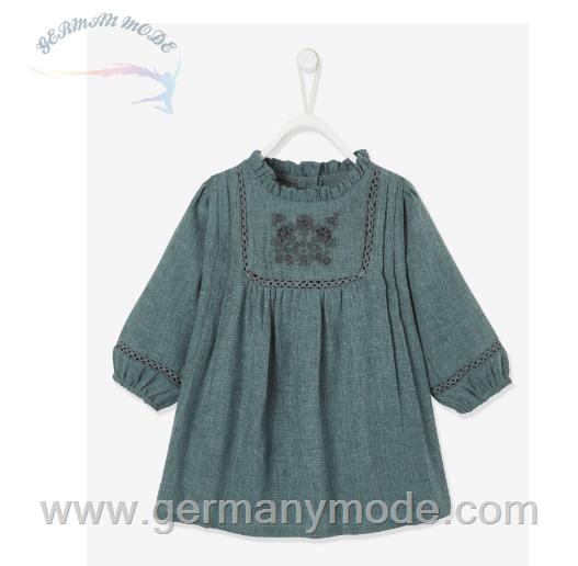 پیراهن کودک ورت فرانسه Vertbaudet Baby Kleid mit Stickereien - graugrün