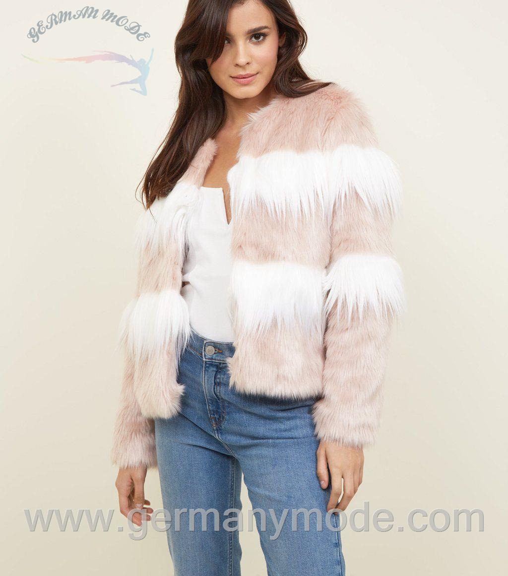 کاپشن زنانه نیولوک (انگلستان) Rosa Chevron-Jacke mit Fake-Fur