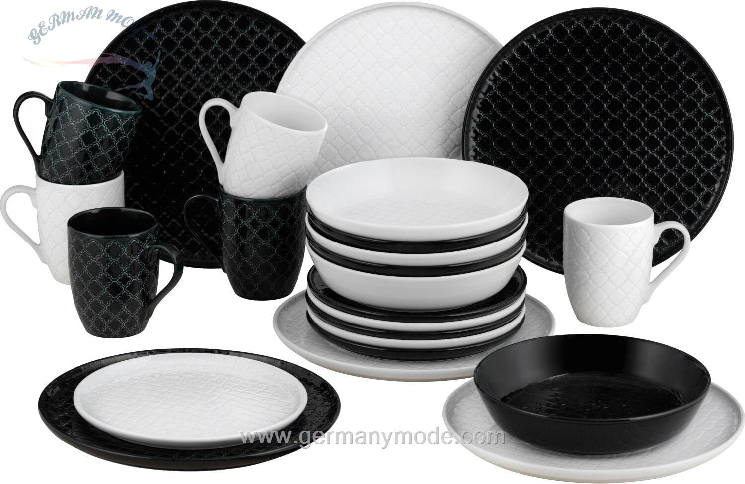 سرویس غذاخوری چینی 24 پارچه 6 نفره ون ول اسکاندیناوی Van Well Kombiservice Black / White (24-tlg.)