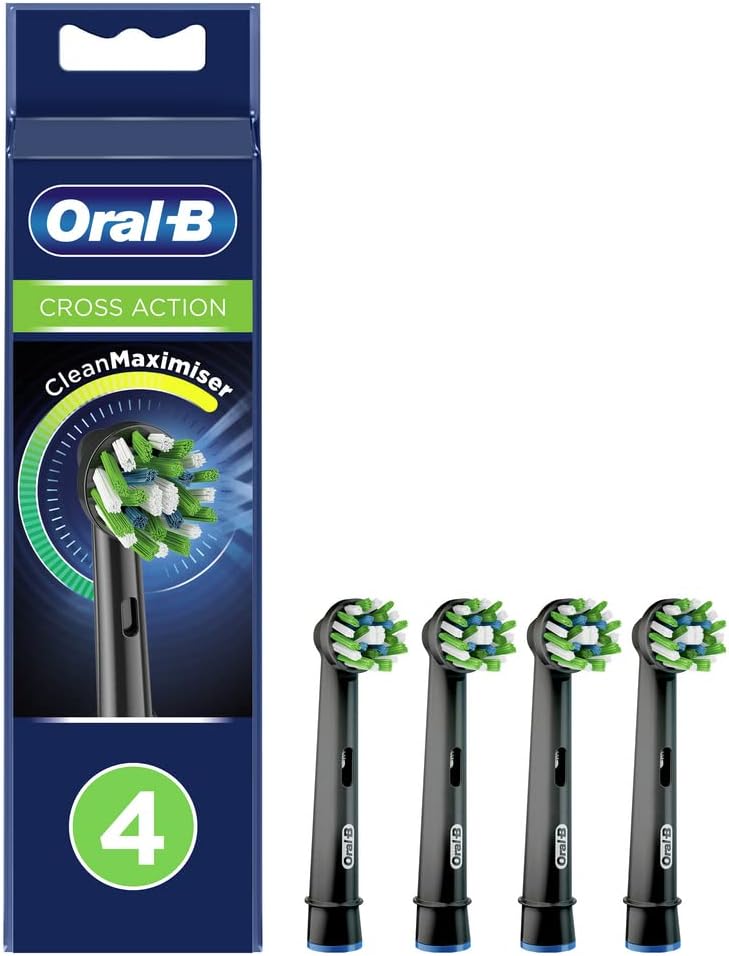 سری 4 عددی مسواک برقی اورال بی آمریکا Oral-B Cross Action با فناوری CleanMaximiser، برس های زاویه دار برای از بین بردن عمیق تر پلاک، بسته 4 عددی، بسته 4 عددی مشکی