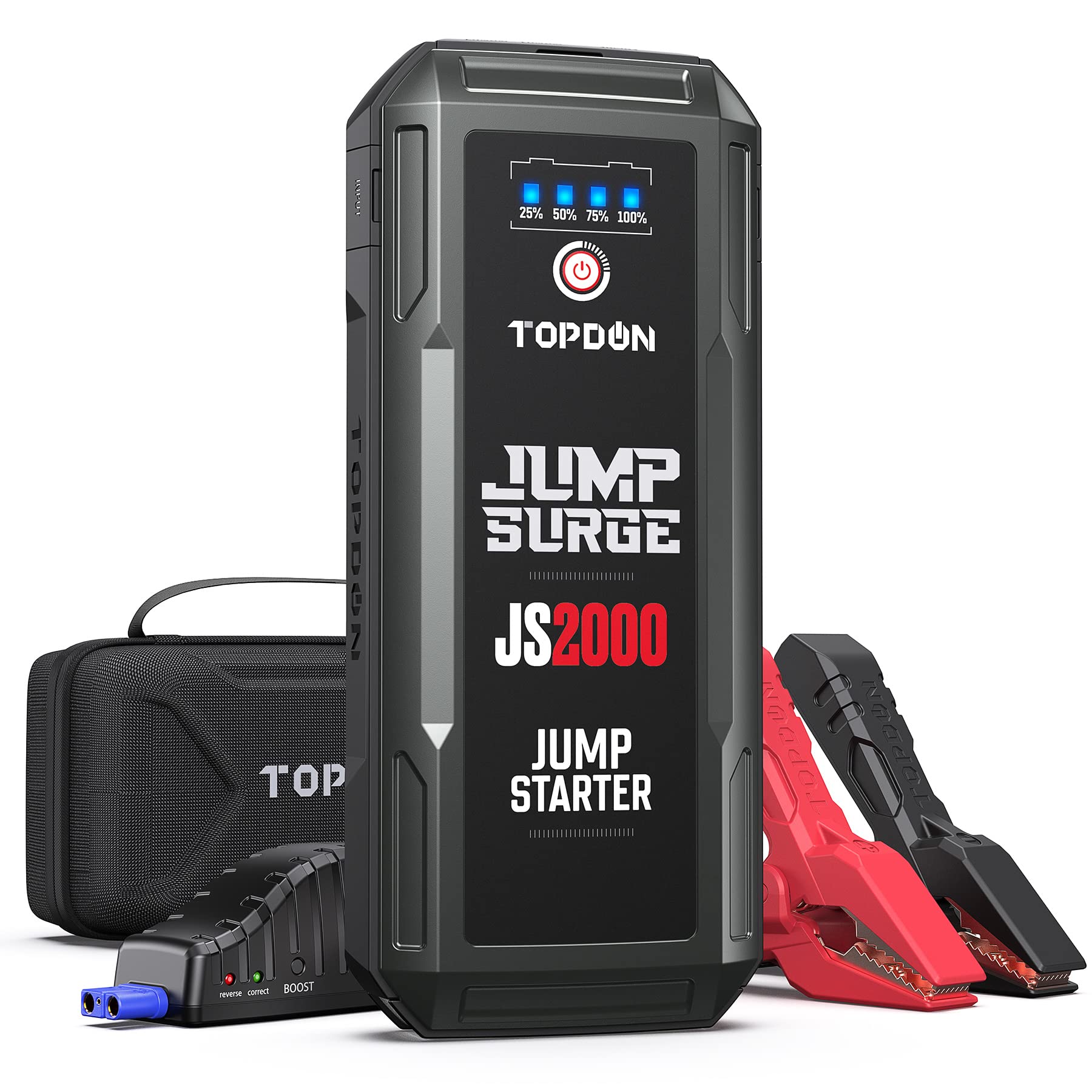 خرید از آمازون - پاوربانک TOPDON JS2000 Jump Starter Car, 2000A 16000mAh Jump Starter برای موتورهای 8.0 لیتری بنزینی یا 6 لیتری دیزلی، جامپ استارت 12 ولتی با چراغ قوه LED/درگاه USB