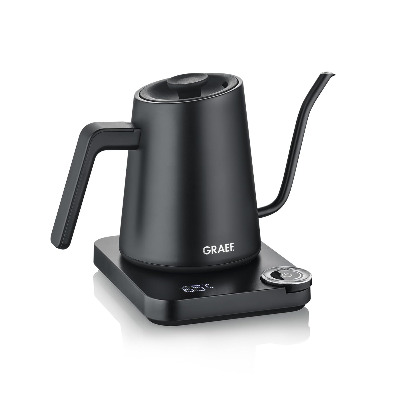 کتری برقی گردن غازی GRAEF Pour-Over GK502، تنظیم دما و تایمر، دهانه یقه غاز، 900 میلی لیتر، مشکی مات