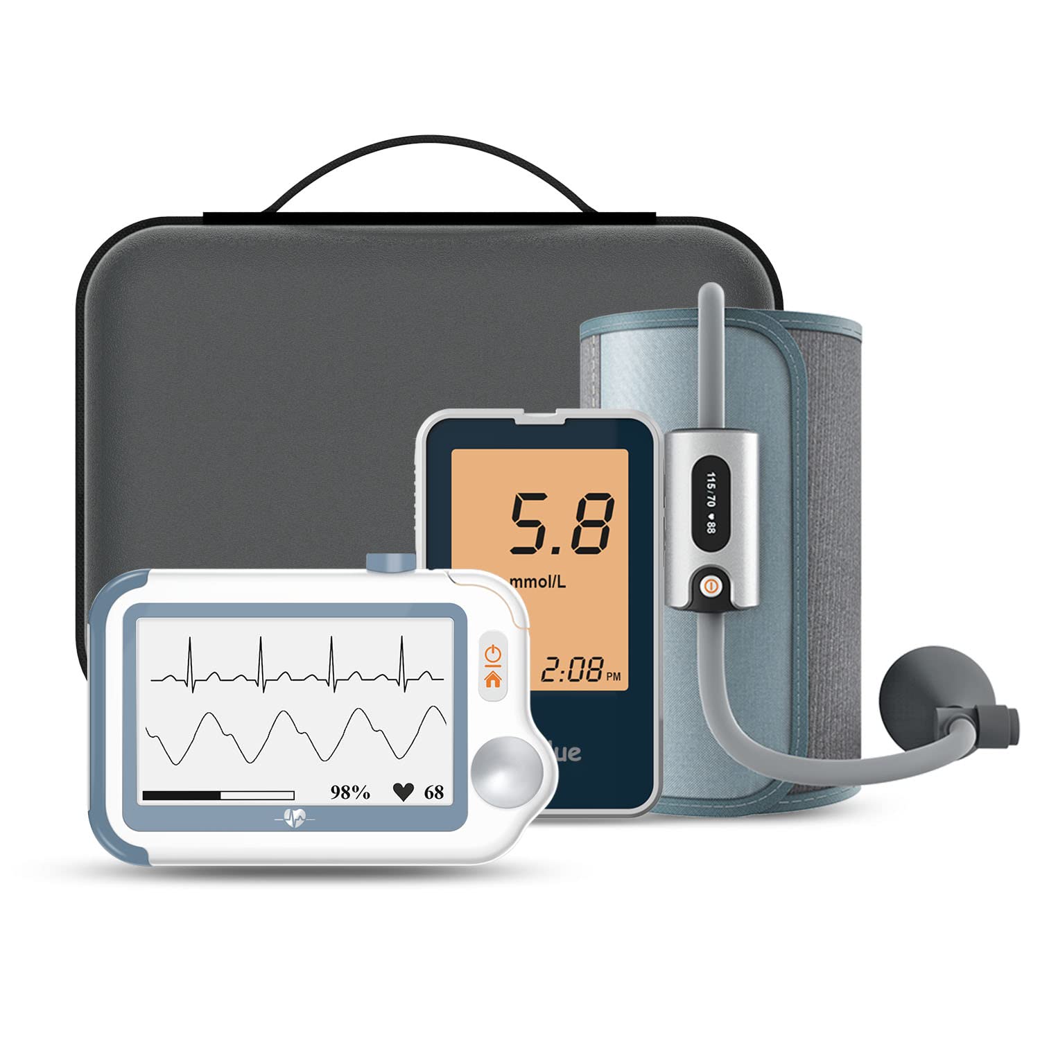 خرید از آمازون - مانیتور ECG بلوتوث قابل حمل ViATOM، ECG طولانی مدت 24 ساعته، مانیتور اشباع اکسیژن، با قند سنج، مانیتور فشار خون، دماسنج، برنامه اندروید و iOS، گزارش کامپیوتر