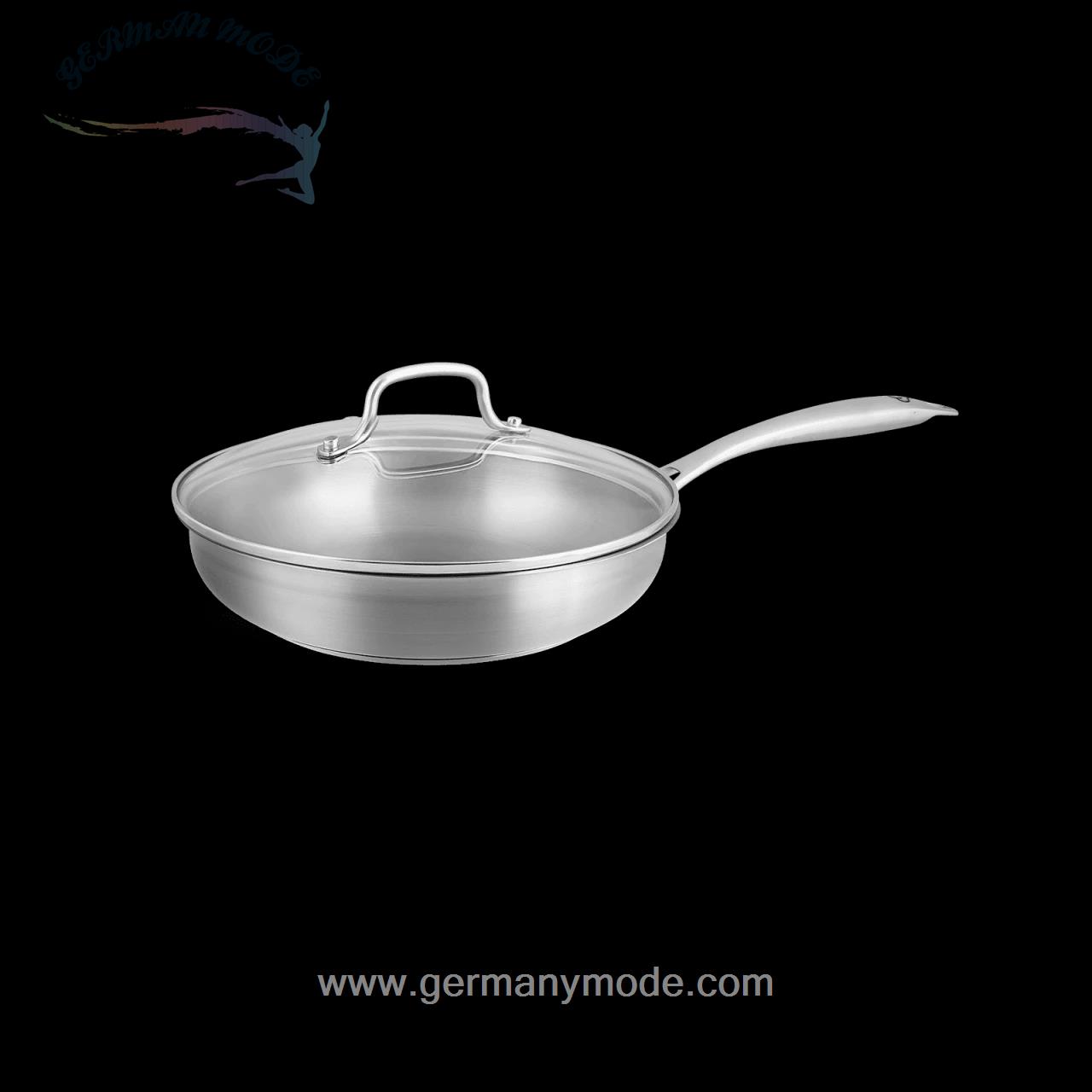 ماهیتابه 24 سانتی متری با درب شیشه ای اسپرینگلن آلمان Springlane Edelstahl Bratpfanne 24cm mit Glasdeckel
