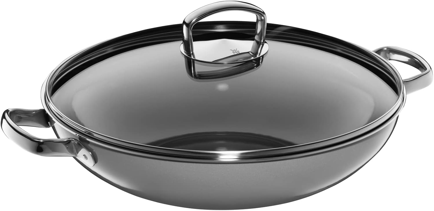 ماهیتابه ووک 36 سانت وی ام اف آلمان WMF Fusiontec Mineral Wok Induktion 36 cm با درب شیشه‌ای، مواد قابلمه معدنی Fusiontec سوپرآلیاژ