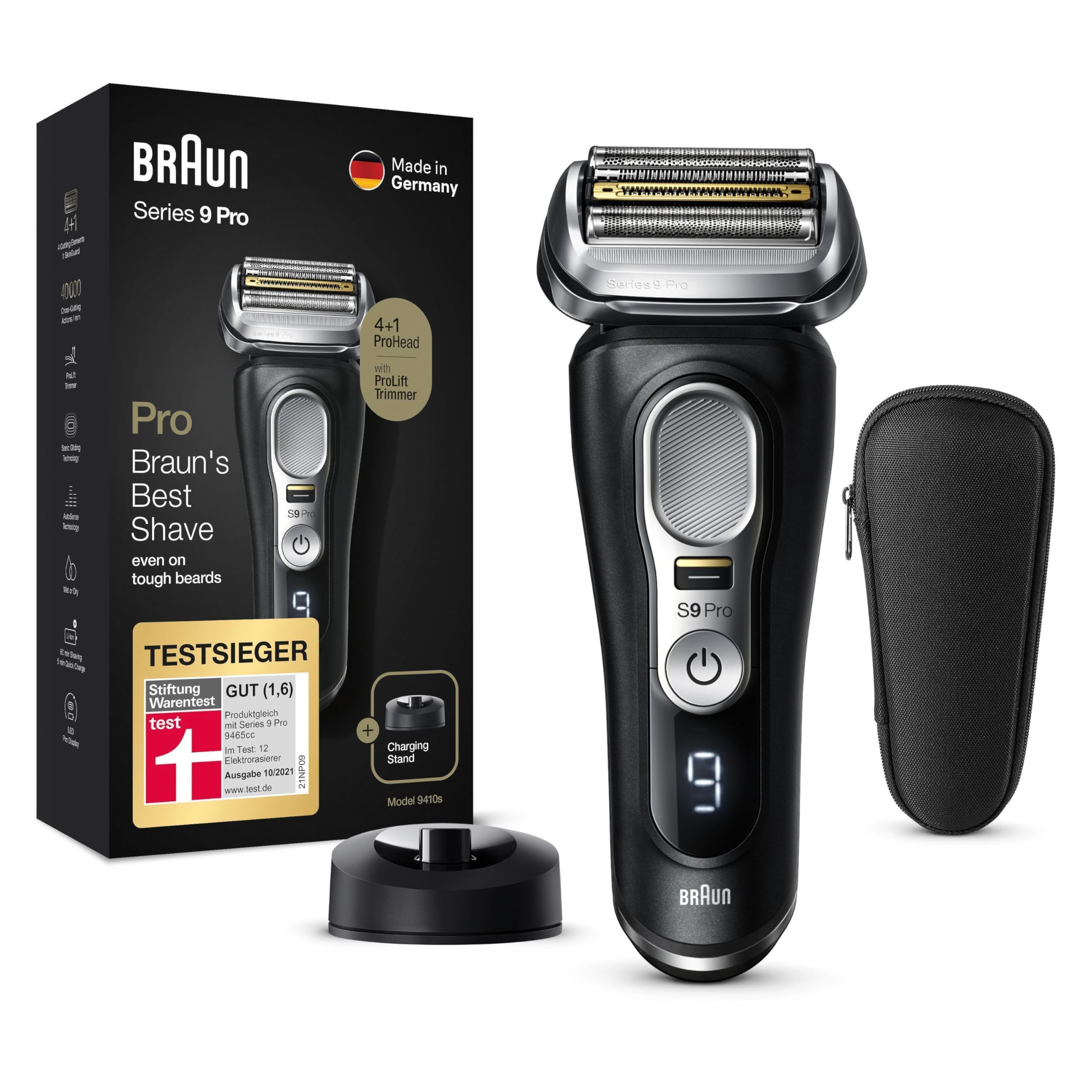 خرید از آمازون - تیغ Braun Series 9 Pro Premium برای مردان، برنده آزمایش Stiftung Warentest، سر اصلاح، تیغ و موبر برقی، عمر باتری 1، 3، ریش 7 روزه، هدیه برای شوهر، 9410s، مشکی