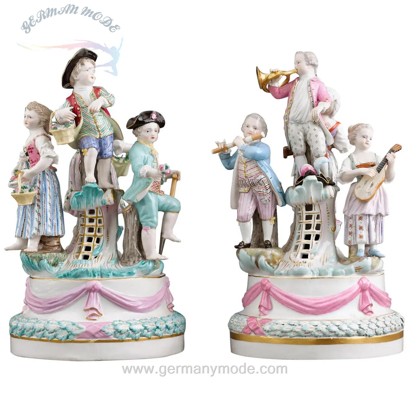 مجسمه دکوری چینی آنتیک قدیمی Meissen Porcelain Revelry Groups