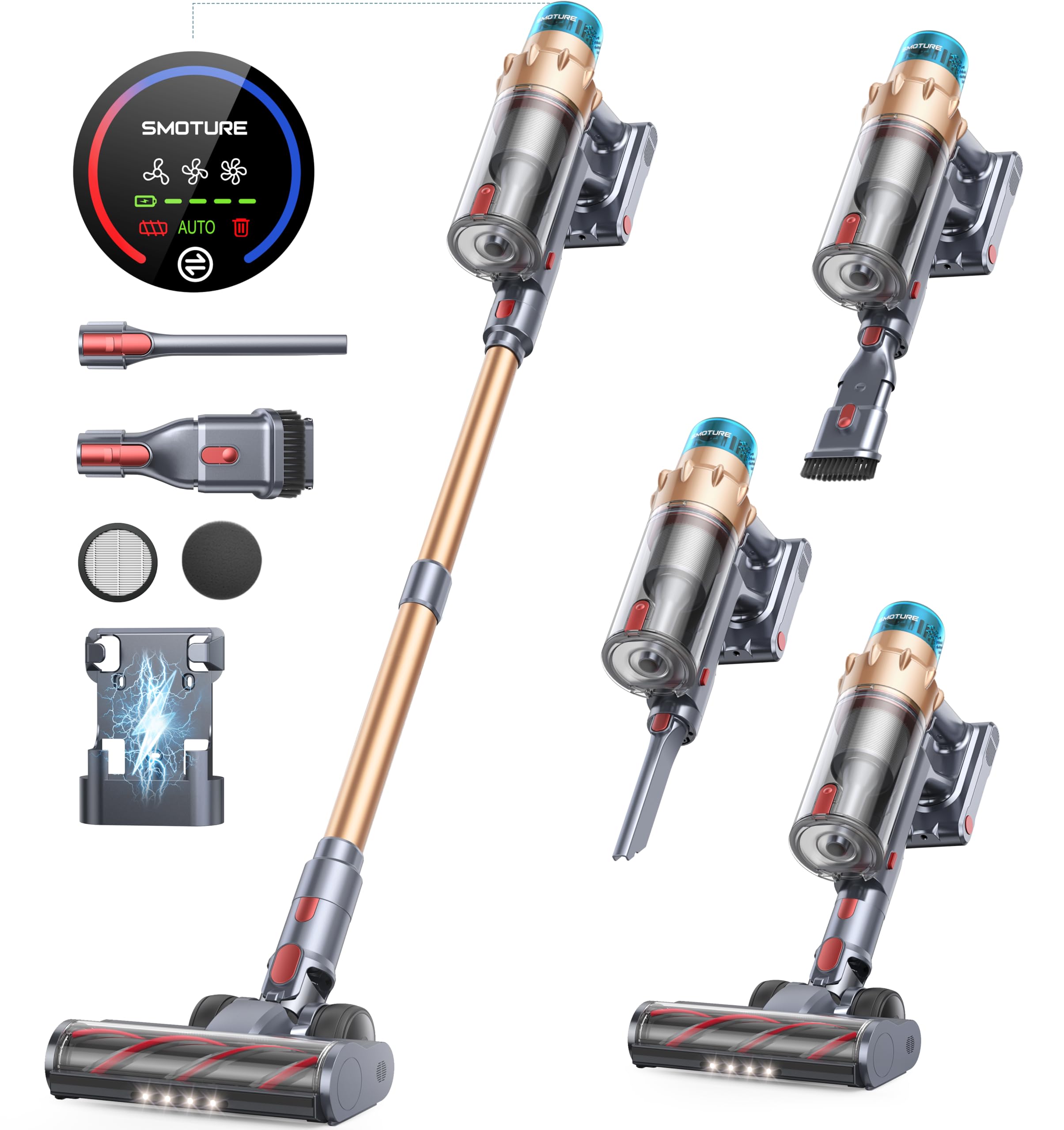 جارو شارژی 45000Pa/550W/60Mins، جاروبرقی بی سیم، خودایستاده و خود شارژ، جاروبرقی بی سیم 4 در 1 با حالت اتوماتیک و ضد گره خوردن برای موهای حیوانات خانگی، فرش، کف سخت