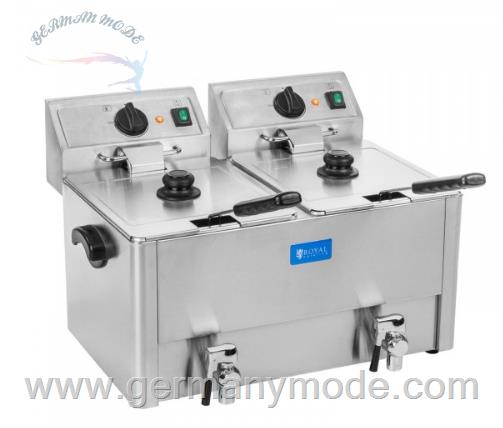 دستگاه سرخ کن برقی 2 لگن رومیزی شیر دار رویال کترینگ آلمان Royal Catering RCEF 13D-EGO