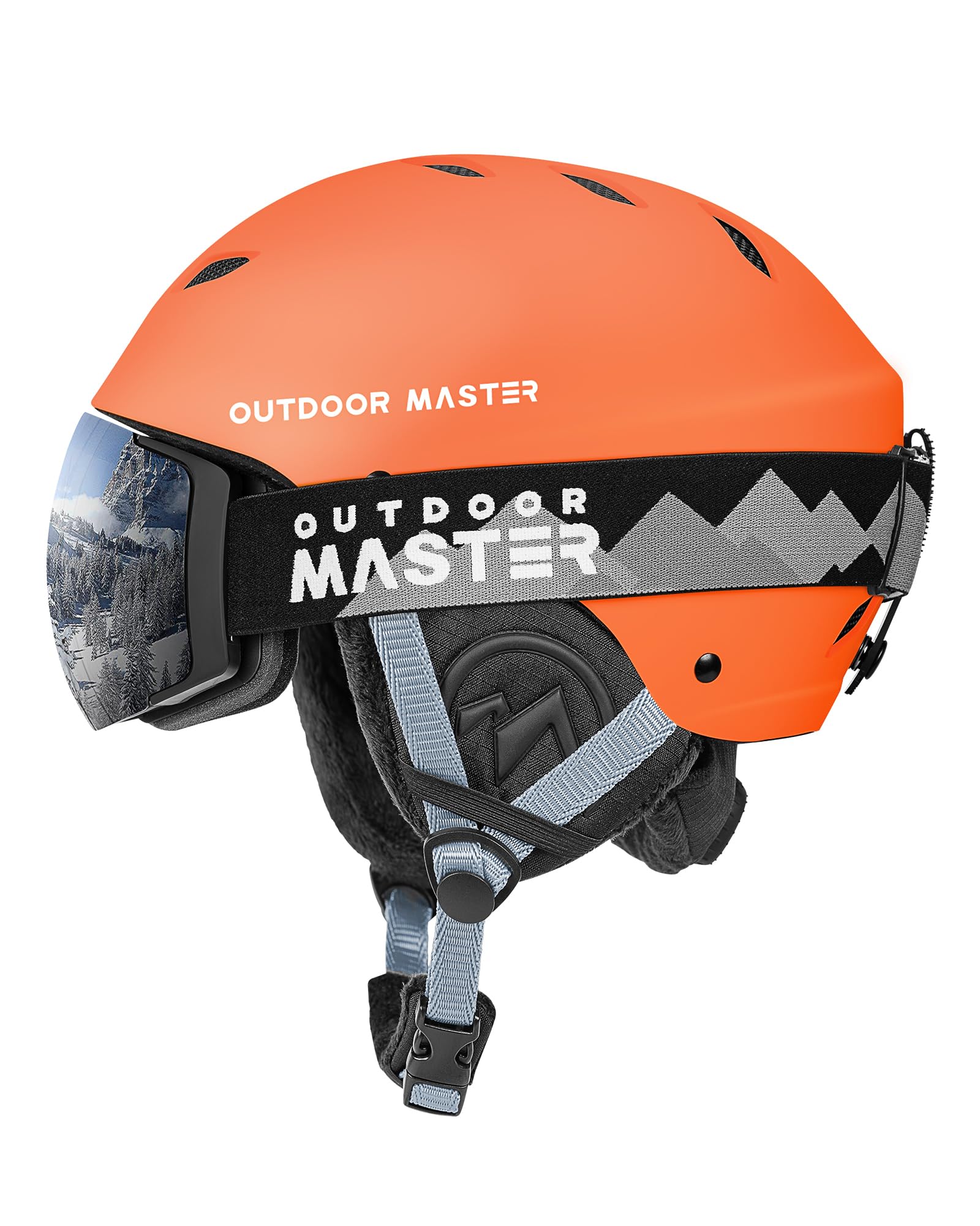 ست کلاه اسکی OutdoorMaster، کلاه اسکی کلوین با عینک اسکی PRO - ست کلاه ایمنی اسنوبرد برای مردان، زنان و جوانان نارنجی مات XL