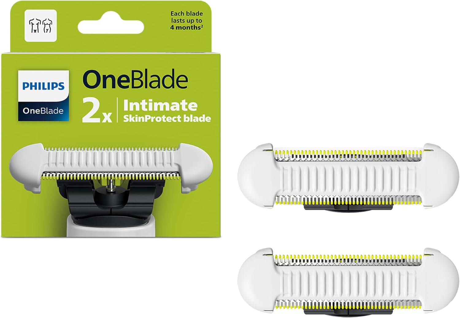 تیغه های ریش تراش Philips OneBlade Intimate - 2x SkinProtect جایگزین تیغه، اصلاح و تراشیدن ناحیه صمیمی با محافظ پوست اضافی، QP229/50