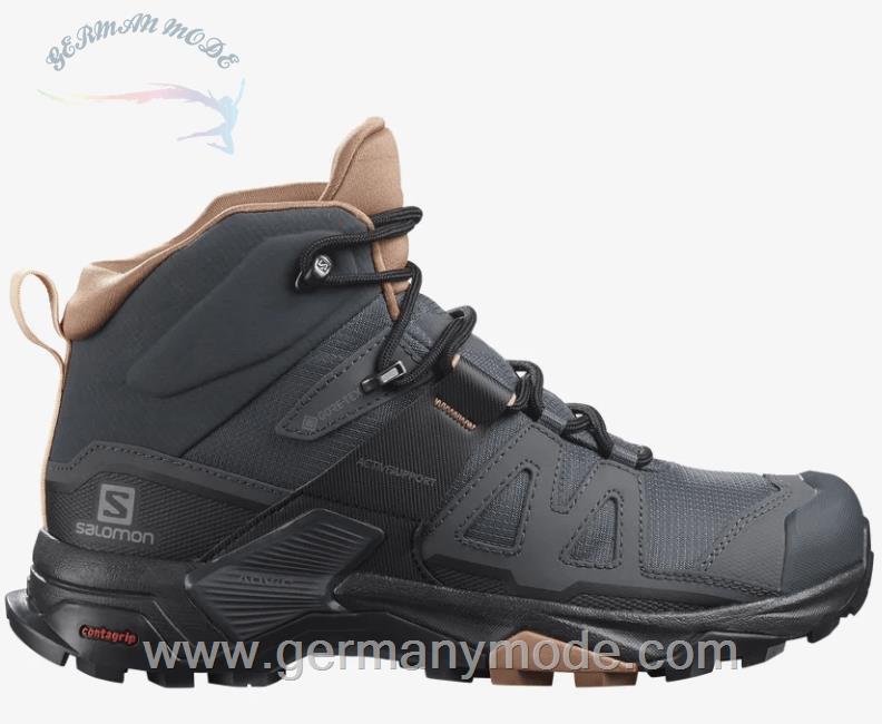 کتانی هایکینگ کوهنوردی ضد آب زنانه سالامون فرانسه SALOMON X ULTRA 4 MID GORE TEX Hikingschuhe Damen Ebony Mocha Mousse Almond Cream