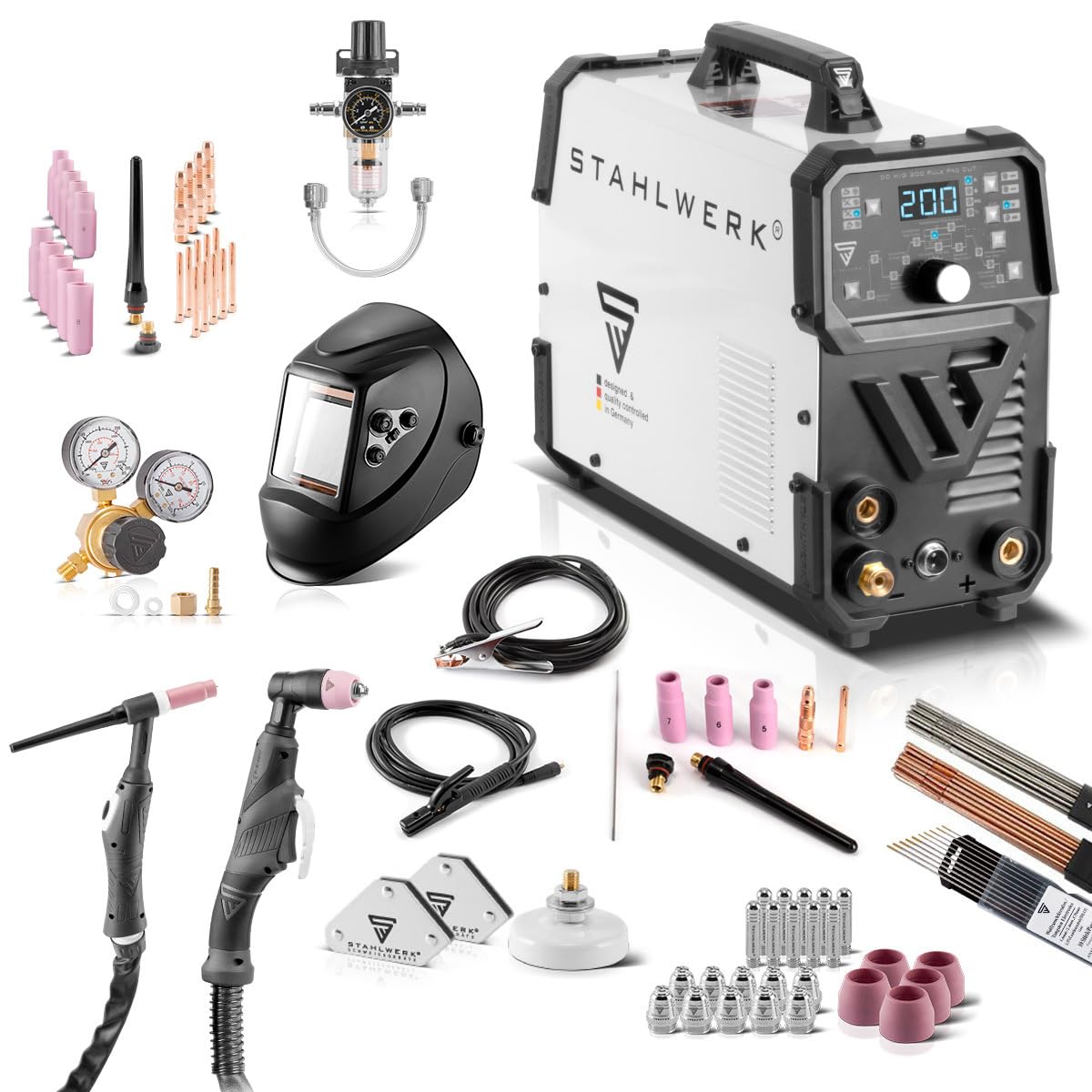 خرید از آمازون - دستگاه جوش ترکیبی 4 در 1 STAHLWERK DC TIG 200 Puls Pro CUT مجهز به اینورتر دیجیتال 200 A IGBT با DC TIG | MMA | عملکرد پالس و یکپارچه برش پلاسما 40 A