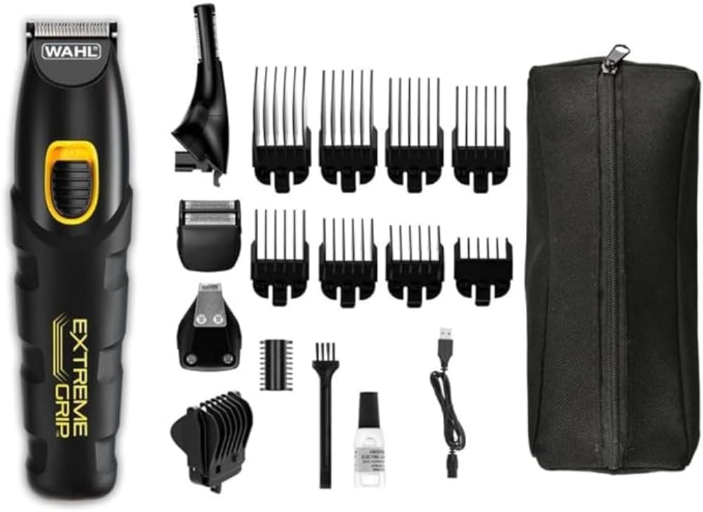 ماشین اصلاح ریش تراش وال آمریکا Wahl Extreme Grip، مدت زمان دویدن 240 دقیقه، اصلاح موی بینی مردانه، ته ریش، ست آرایش مردانه، اصلاح بدن مردانه، سرهای قابل تعویض Extreme Grip Advanced - Multigroomer