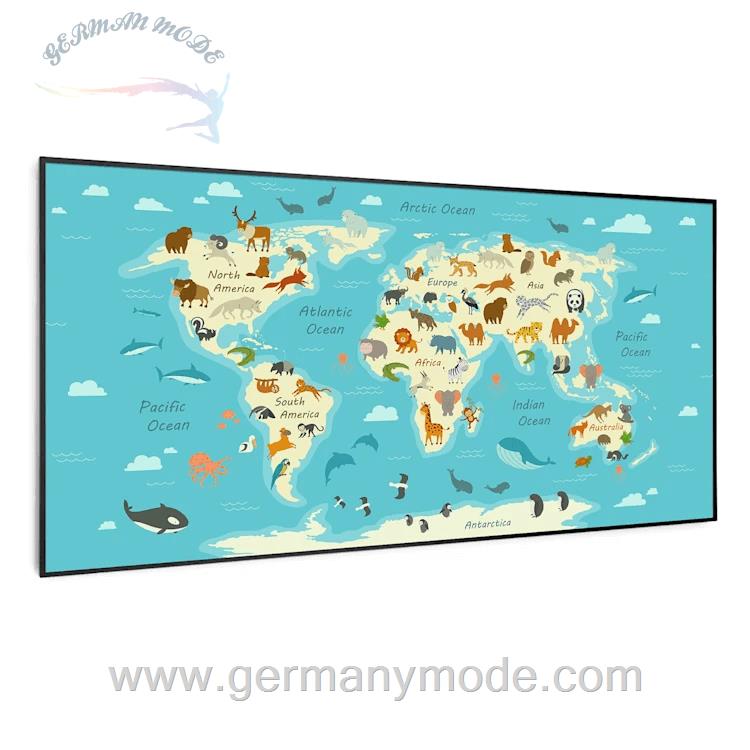 بخاری مادون قرمز هوشمند کلارشتاین آلمان Klarstein Wonderwall Air Art Smart Infrarotheizung Karte mit Tieren Schwarzer Rahmen120 x 60 cm