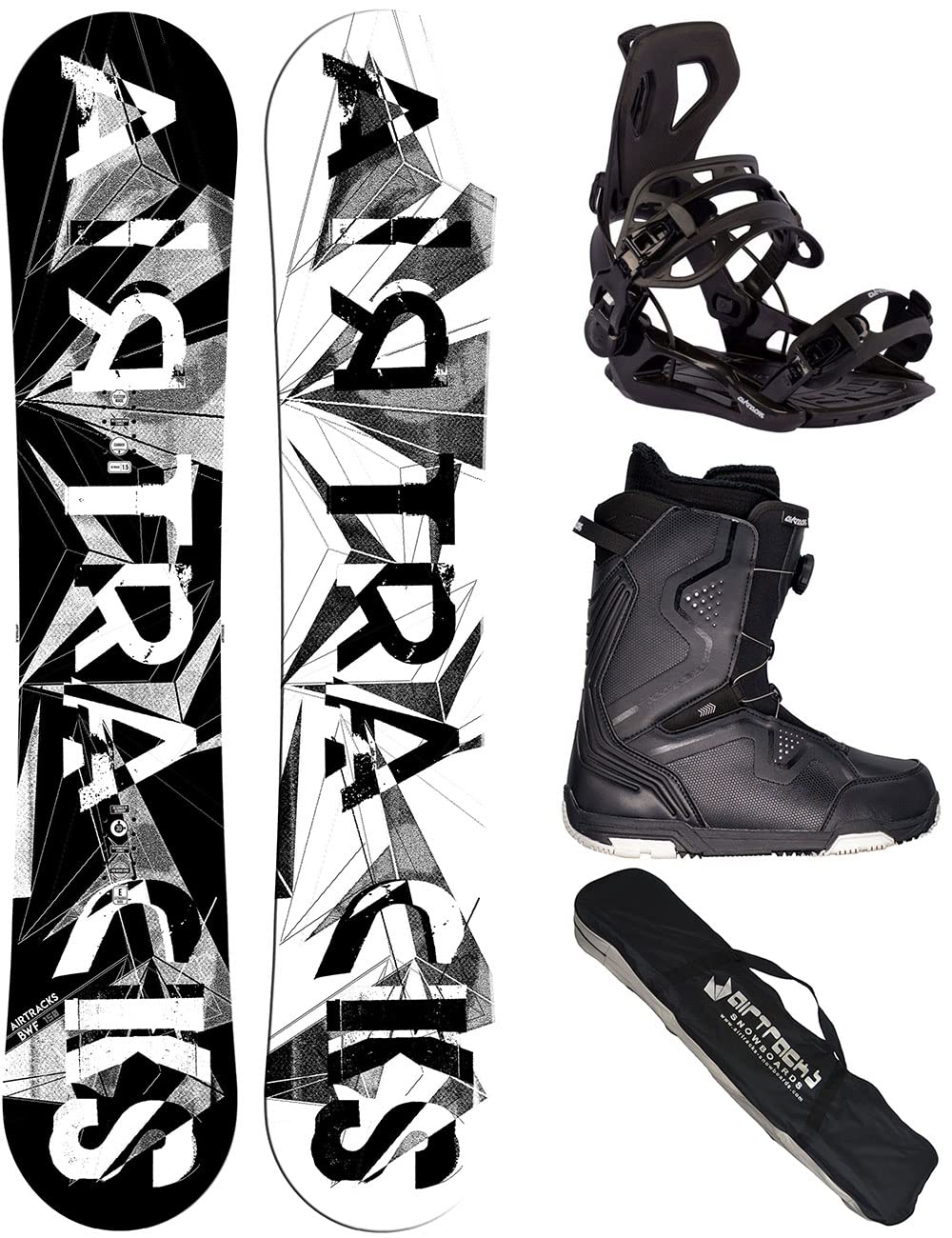 Airtracks Herren Snowboard Set Freestyle Freeride Board BWF Camber Wide + Snowboard Bindung Master + Snowboardboots + Sb Bag 155 159 161 165 171 cm Snowboard 155 cm Boots Strong Atop 40
