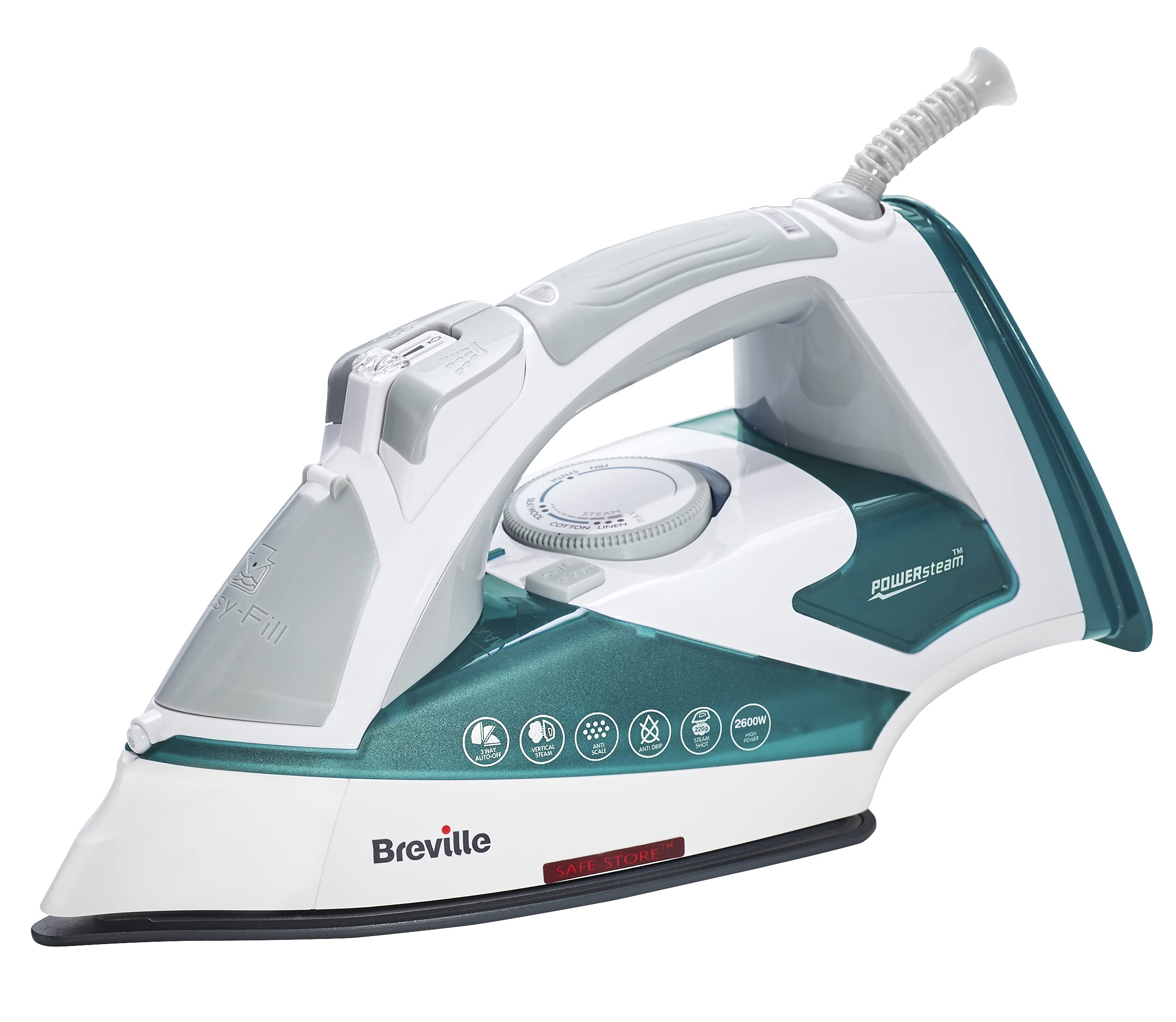 خرید از آمازون - Breville POWERSTEAM 2600W اتو بخار، صفحه سرامیکی، تقویت کننده بخار 220 گرم، جت بخار عمودی 50 گرم در دقیقه، خاموش شدن خودکار، بخارشوی سفید/فیروزه ای