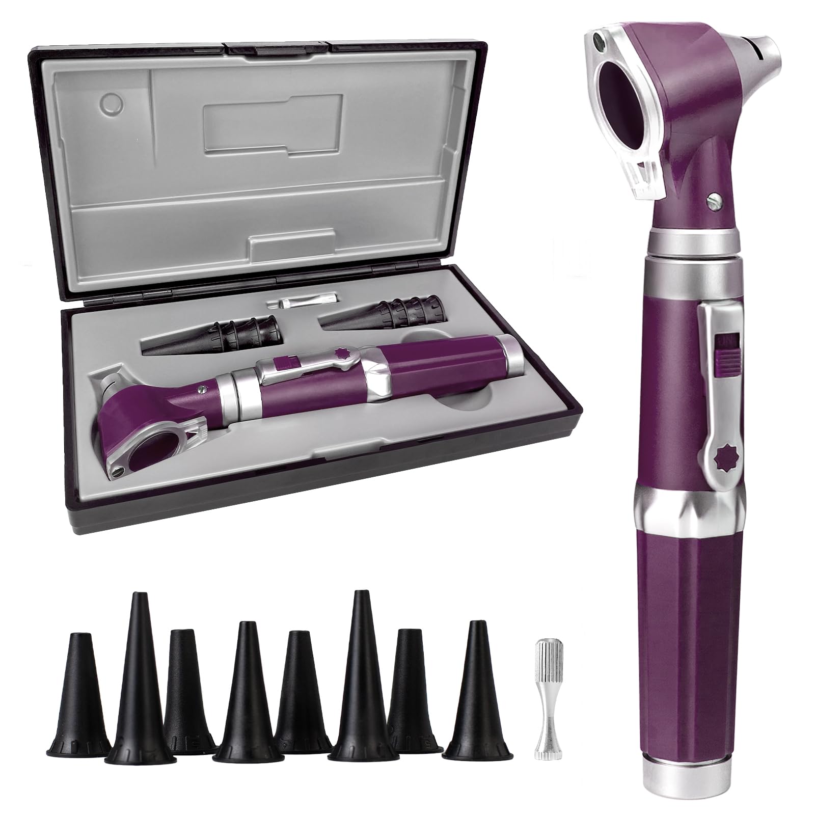 خرید از آمازون - Scian Otoscope - Ear Scope با نور، بزرگنمایی 3 برابر، اندازه 4 اسپکولوم، ابزار تشخیصی با قاب پلاستیکی سخت، مجموعه اتوسکوپ Piccolight برای پرستاران، کودکان، بزرگسالان (بنفش)