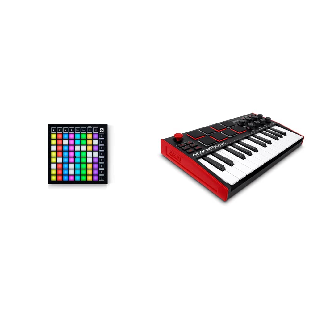 خرید از آمازون - Novation Launchpad Mini [MK3] & AKAI Professional MPK Mini MK3 - کنترل کننده صفحه کلید USB MIDI 25 کلیدی، 8 پد درام با نور پس زمینه، 8 دستگیره و نرم افزار تولید موسیقی
