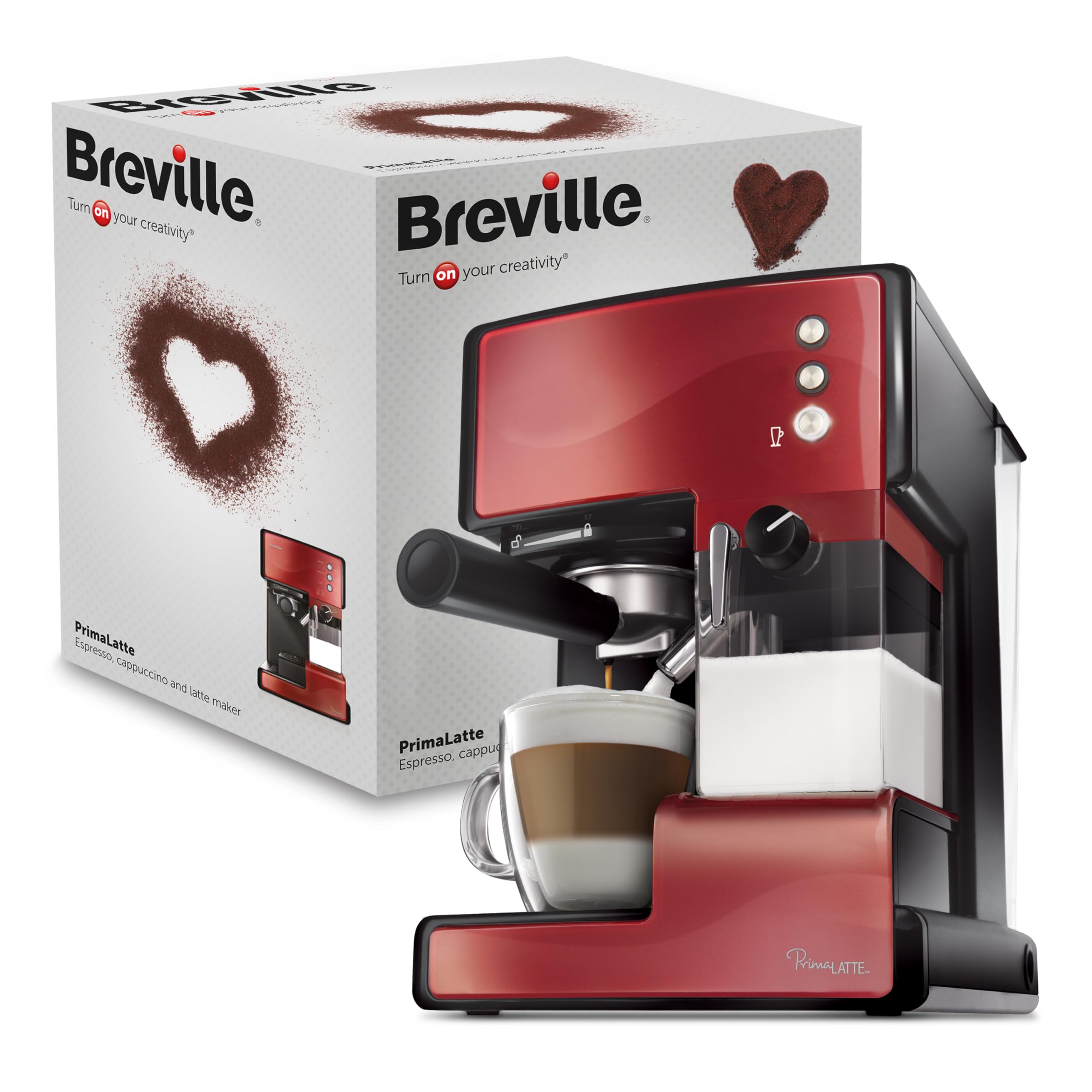 خرید از آمازون - قهوه ساز و اسپرسوساز Breville PrimaLatte | پمپ ایتالیایی 15 بار | مناسب برای پودر قهوه یا پد | دستگاه کف ساز اتوماتیک شیر | متالیک/قرمز | VCF046X