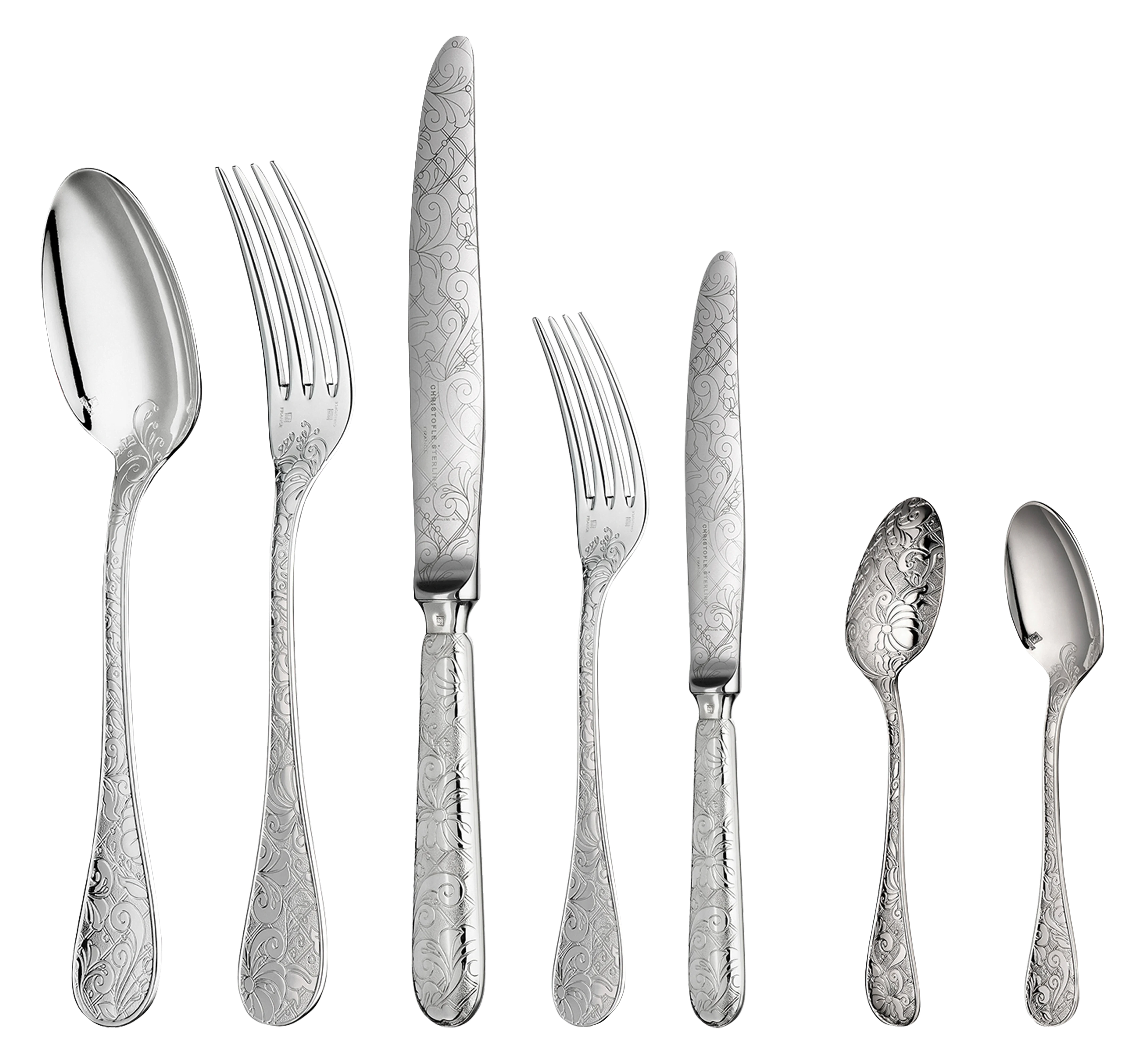 سرویس قاشق چنگال 36 پارچه با روکش نقره کریستوفل فرانسه CHRISTOFLE 36-Piece Silver-Plated Flatware Set with Free Chest