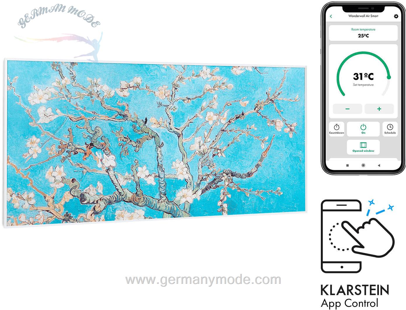 بخاری برقی مادون قرمز هوشمند کلارشتاین آلمان Klarstein Wonderwall Air Art Smart Infrarotheizung 120*60cm Design Mandelbluten