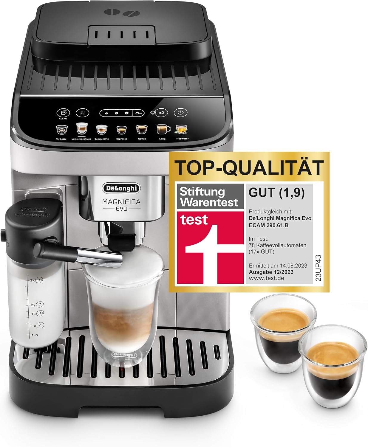 اسپرسو ساز قهوه ساز تمام اتوماتیک دلونگی ایتالیا DeLonghi Magnifica Evo ECAM292.81.SB، قهوه ساز تمام اتوماتیک با سیستم شیر، 7 دکمه انتخاب مستقیم برای کاپوچینو، اسپرسو و سایر انواع قهوه، پنل کنترل، عملکرد 2 فنجان، نقره ای/مشکی 7 نوشیدنی